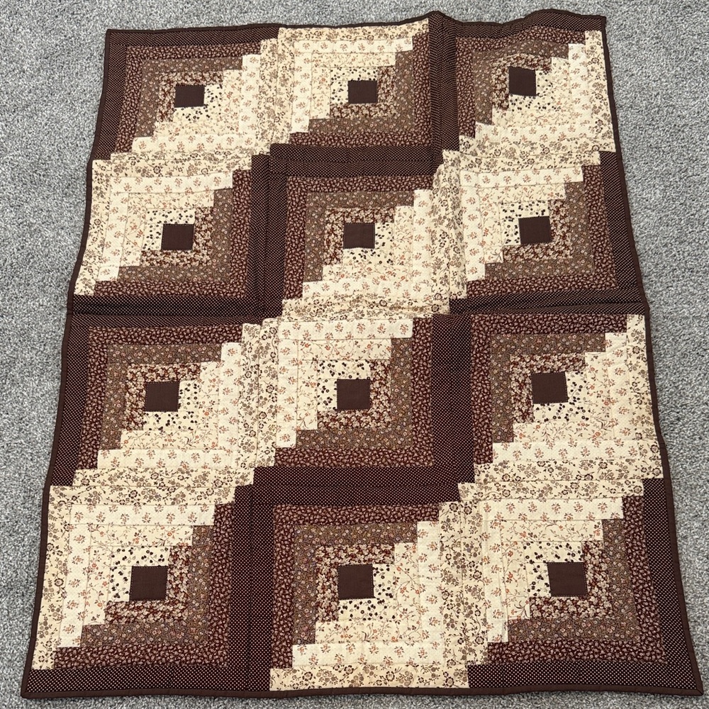 Elegant Brown and Cream Patchwork Quilt wall hanging